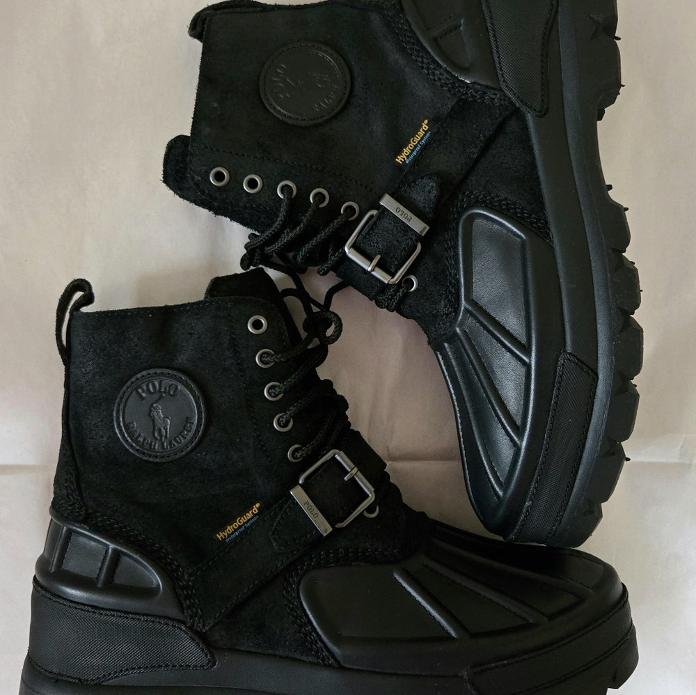 NWOB POLO RALPH LAUREN Men's   Black Waterproof Leather-Suede  Boots Size:11 - Picture 10 of 13